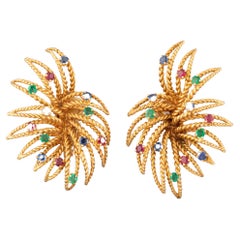 Gold and Precious Stones French Vintage Earrings Gold and Precious Stones French Vintage Earrings