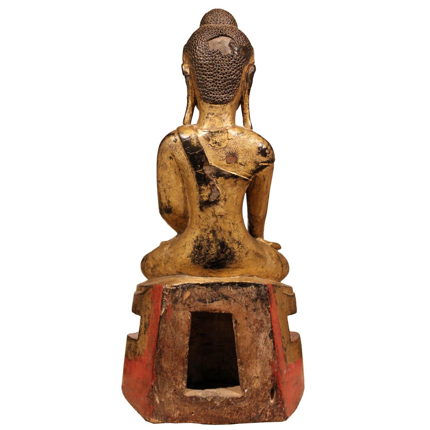 Wood Gold and Red Sitting Monk