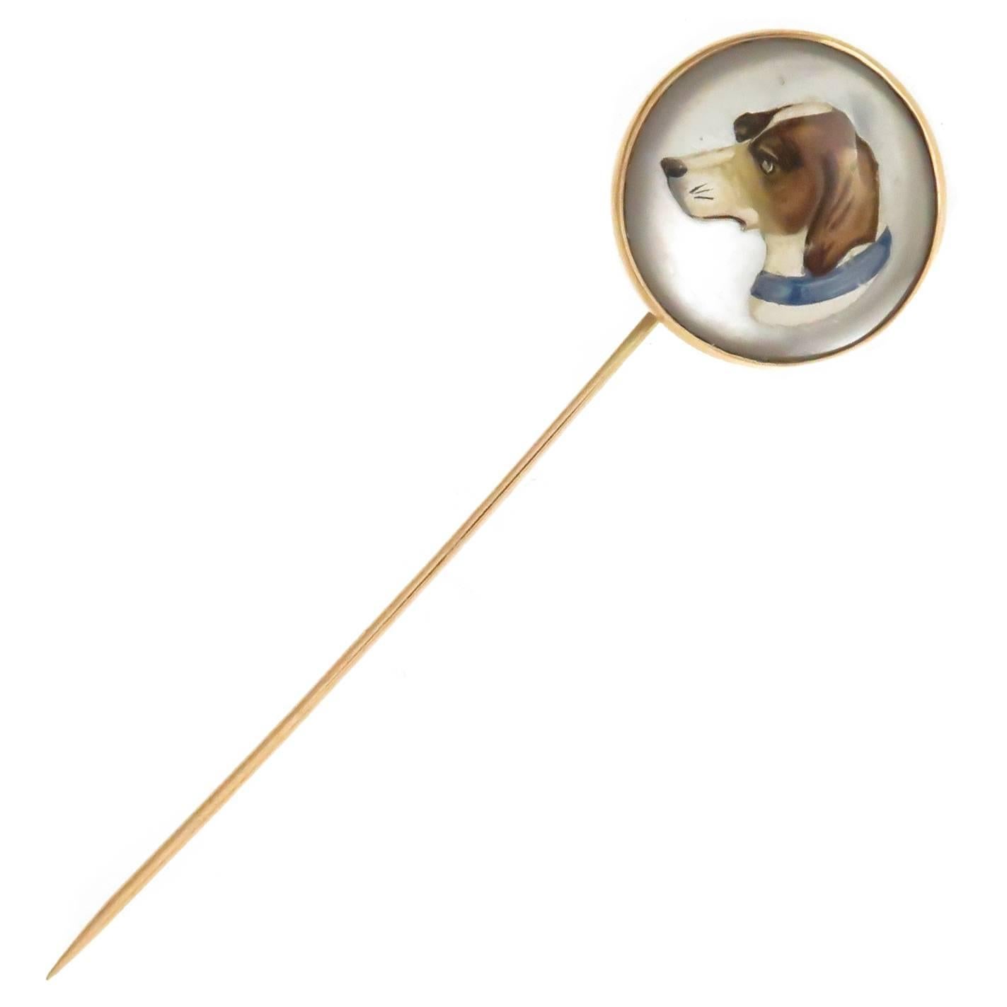 Gold and Reverse Crystal Large Hound Dog Stick Pin, 1920s For Sale