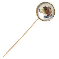 Gold and Reverse Crystal Large Hound Dog Stick Pin, 1920s