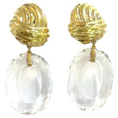 Gold and Rock Crystal Drop Ear Clips by A. Clunn