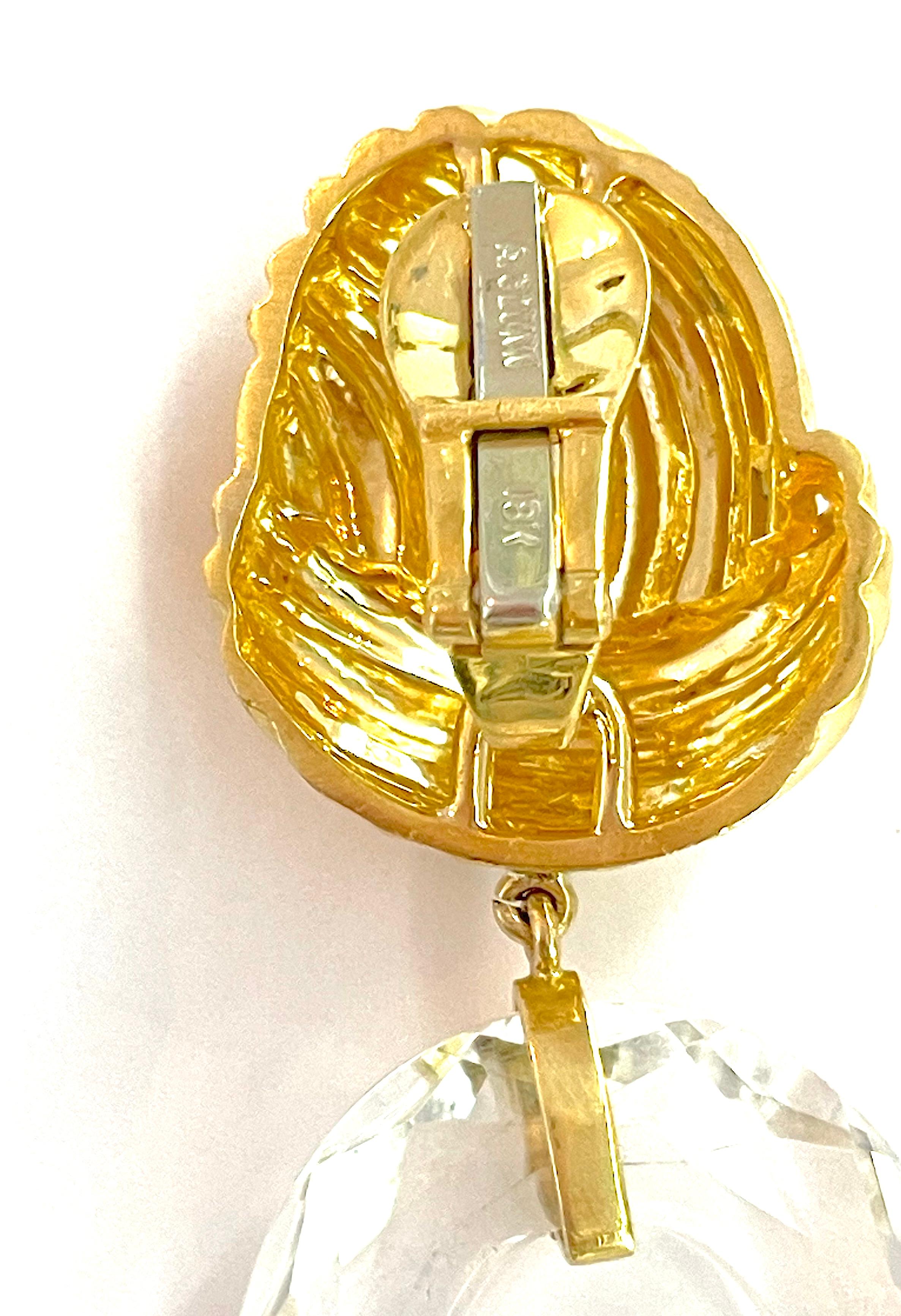 Contemporary Gold and Rock Crystal Drop Ear Clips by A. Clunn For Sale