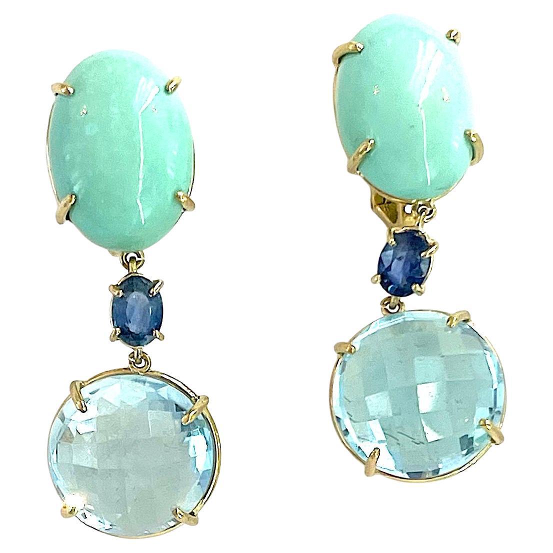 Cabochon Gold and Rock Crystal Drop Ear Clips by A. Clunn For Sale