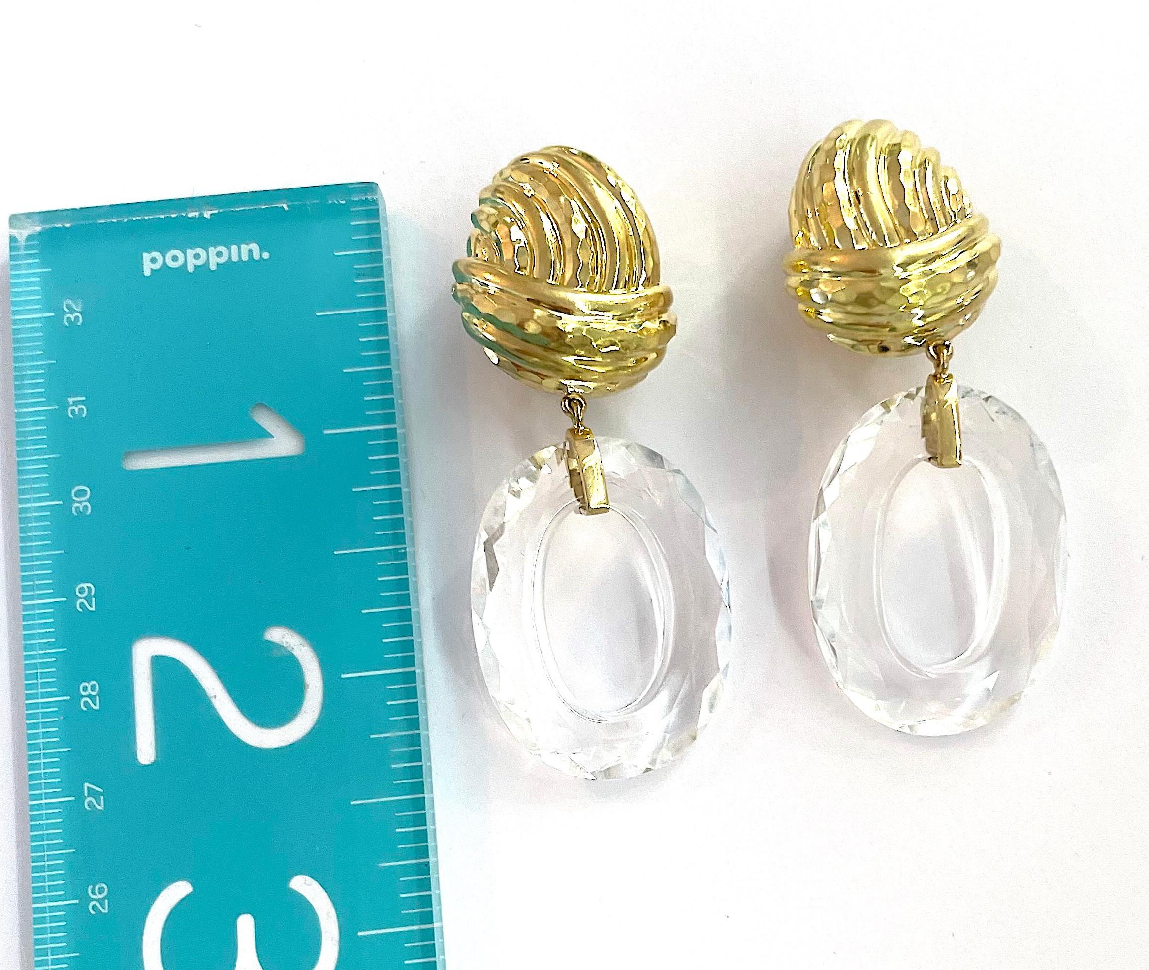 Women's Gold and Rock Crystal Drop Ear Clips by A. Clunn For Sale