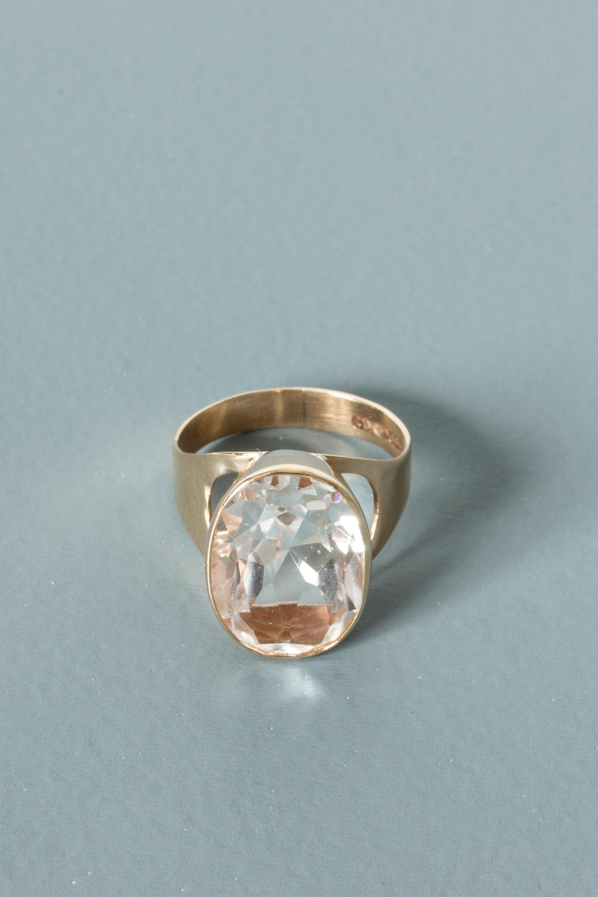 Women's or Men's Gold and Rock Crystal Ring by Tauno Shone, Finland, 1969