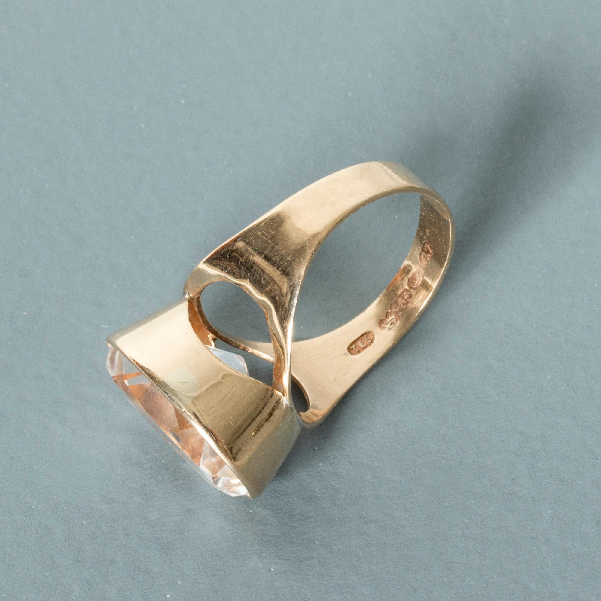 Gold and Rock Crystal Ring by Tauno Shone, Finland, 1969 2