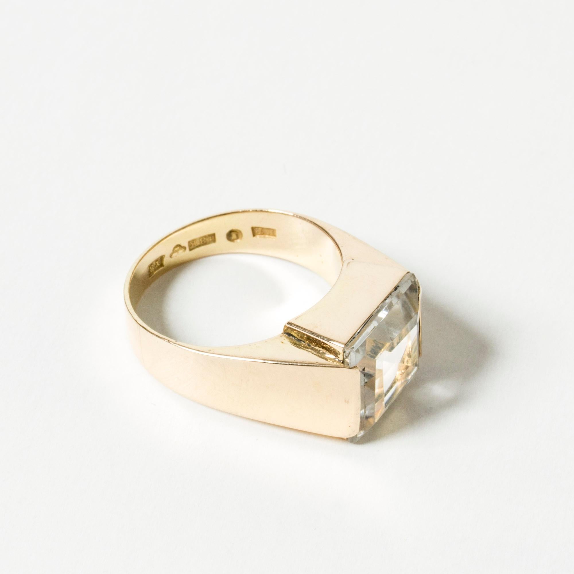 Modernist Gold and Rock Crystal Ring from Stigbert, Sweden, 1949