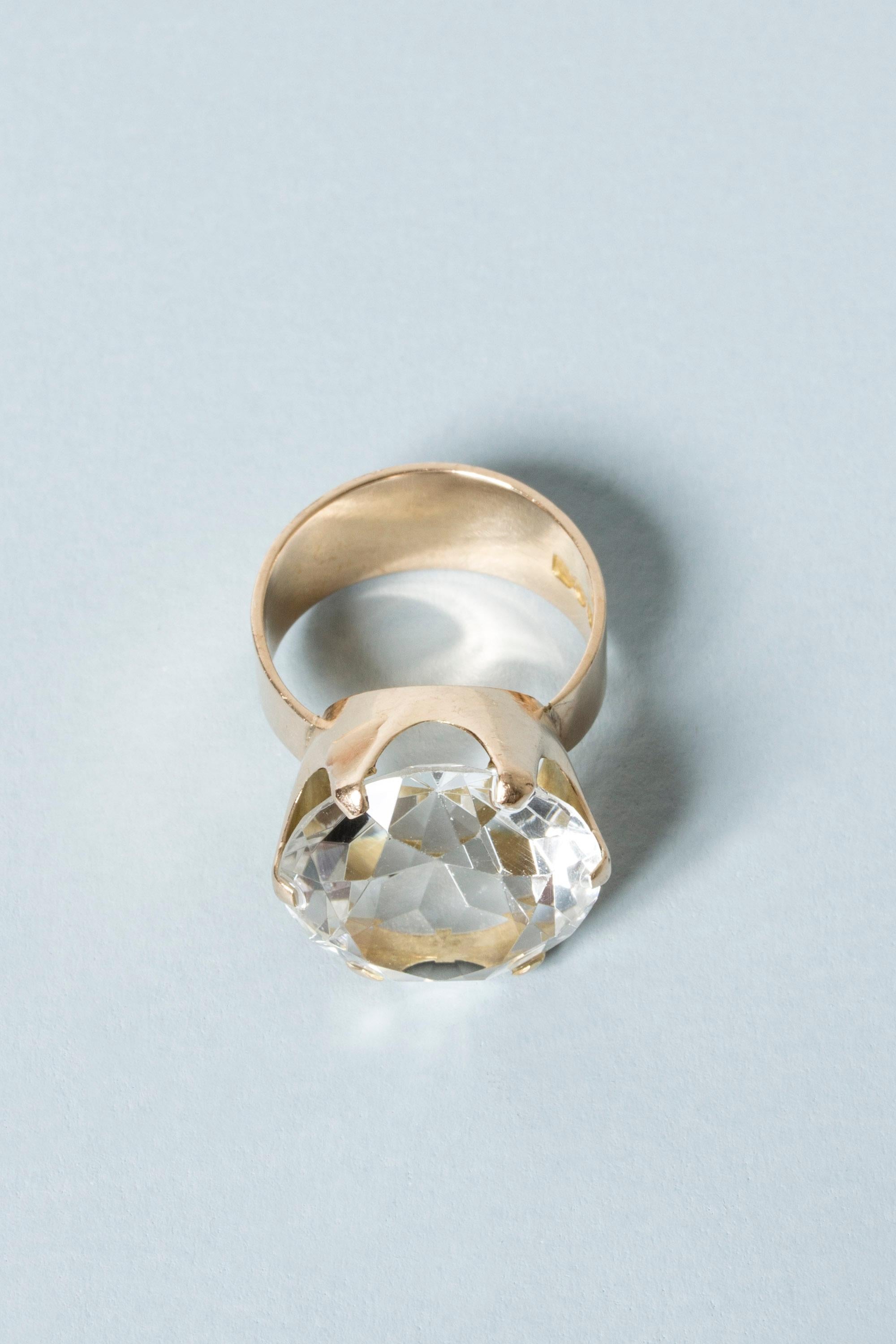 Gold and Rock Crystal Ring from Turun Hopea, Finland, 1966 In Good Condition For Sale In Stockholm, SE