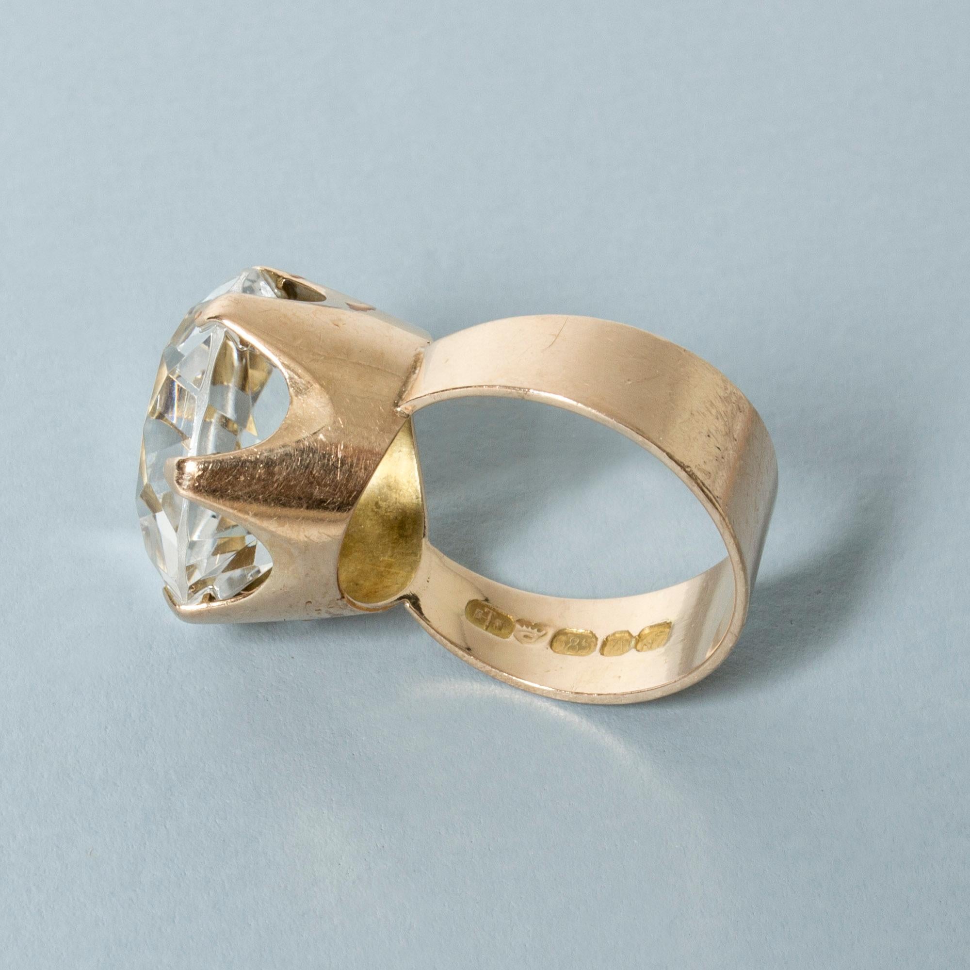 Women's Gold and Rock Crystal Ring from Turun Hopea, Finland, 1966 For Sale