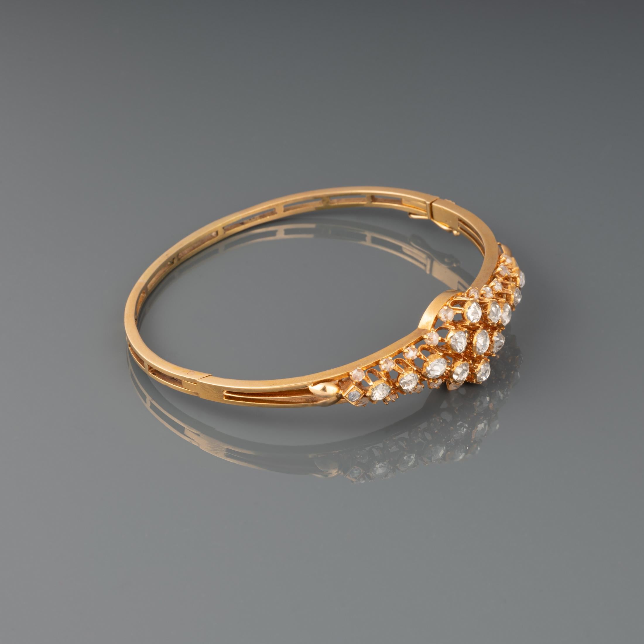 Antikes Armband aus Gold und Diamanten im Rosenschliff im Zustand „Gut“ im Angebot in Saint-Ouen, FR