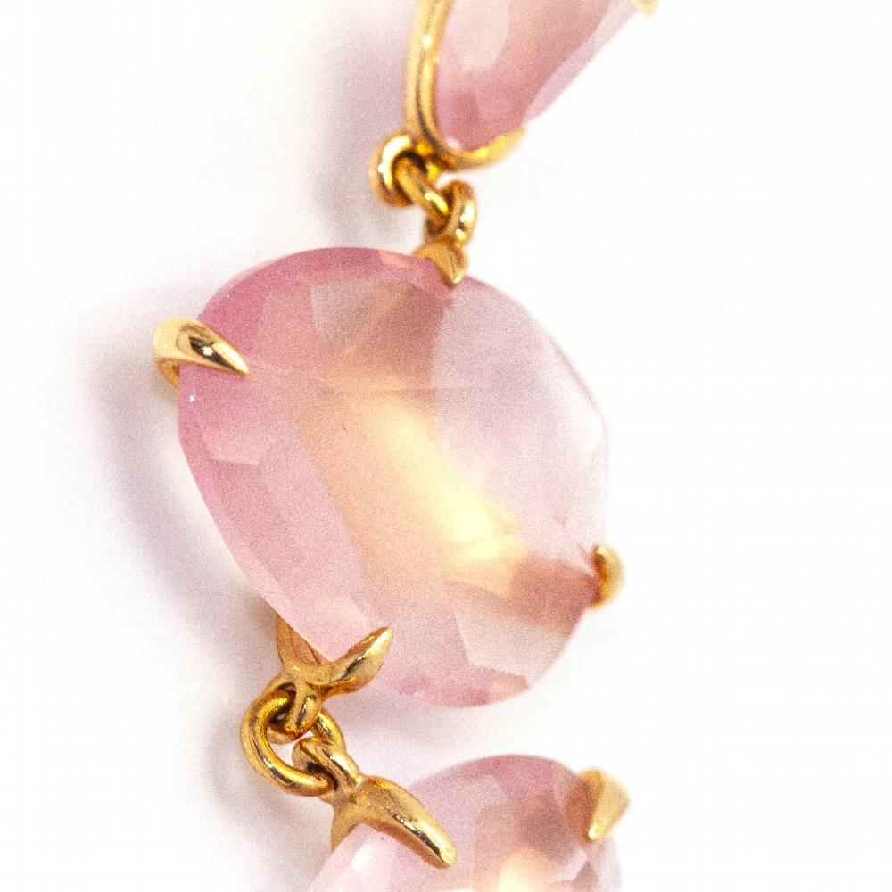 Women's Gold and Rose Quartz Earrings MIMI For Sale