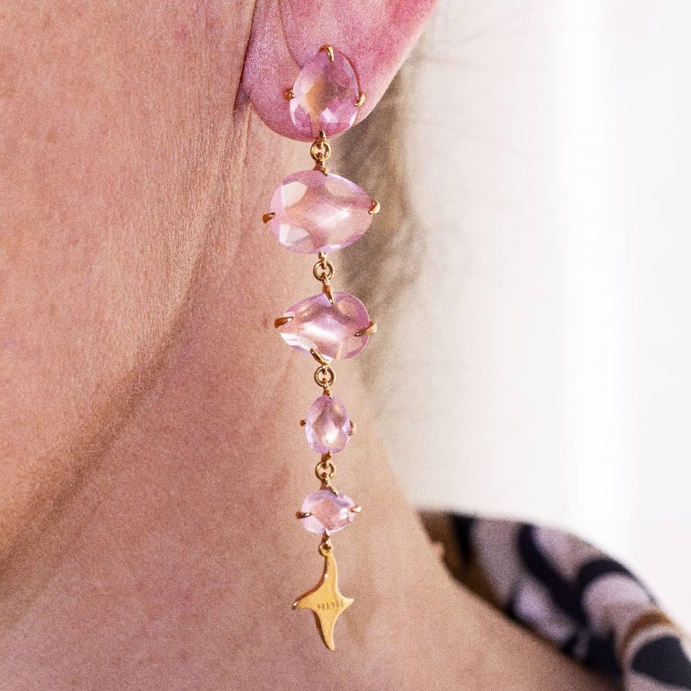 Gold and Rose Quartz Earrings MIMI For Sale 1