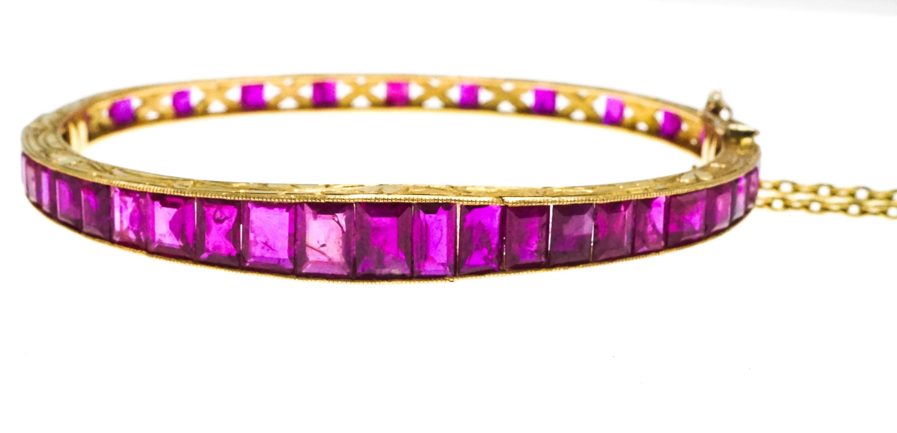 Art Deco Gold and Ruby Bangle Bracelet For Sale