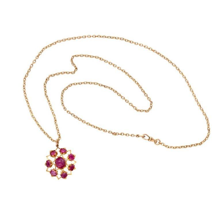 Oval Cut Gold and Ruby Pendant Necklace For Sale