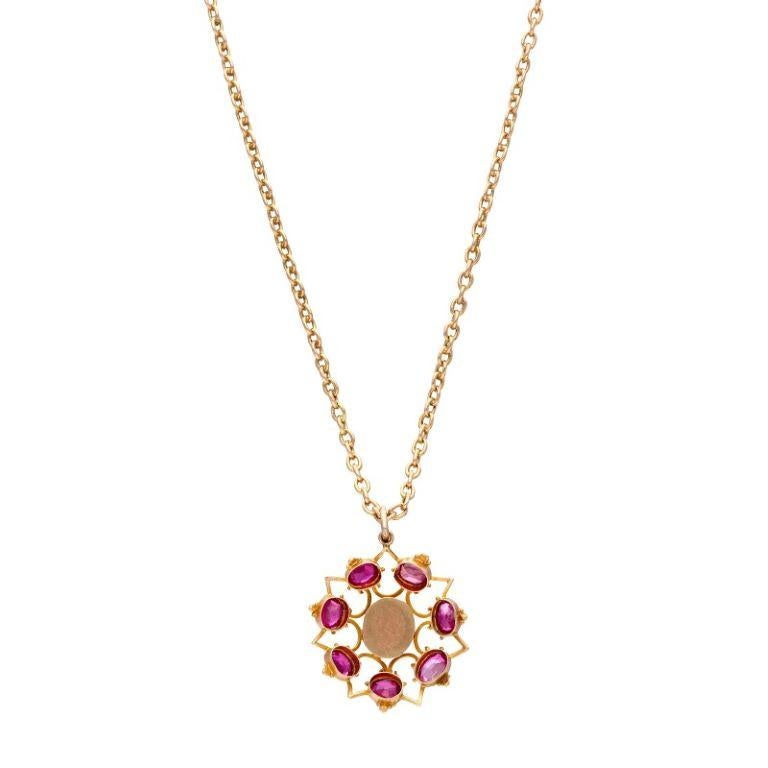 Women's or Men's Gold and Ruby Pendant Necklace For Sale