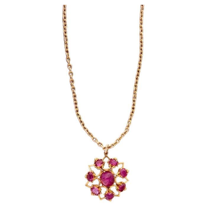 Gold and Ruby Pendant Necklace For Sale