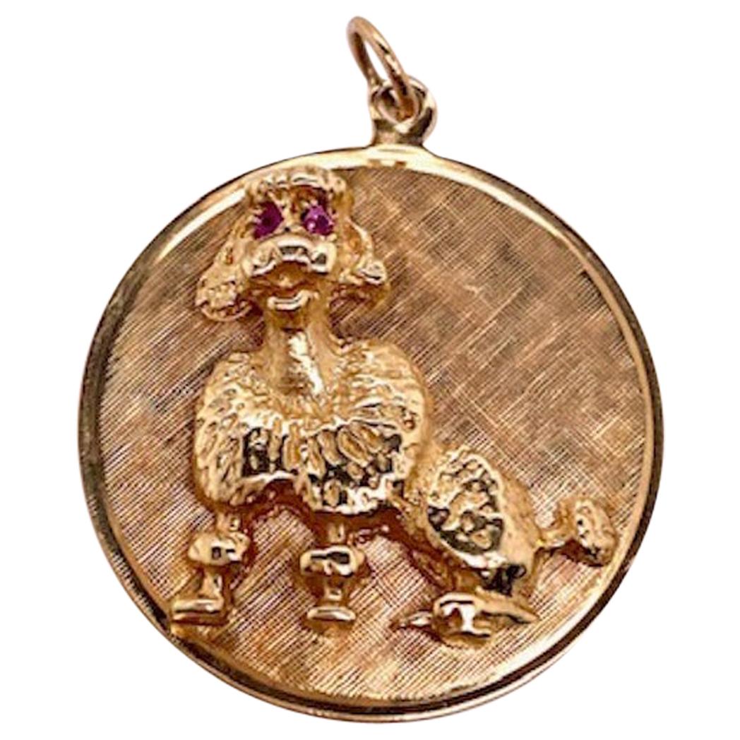 Gold and Ruby Poodle Charm For Sale