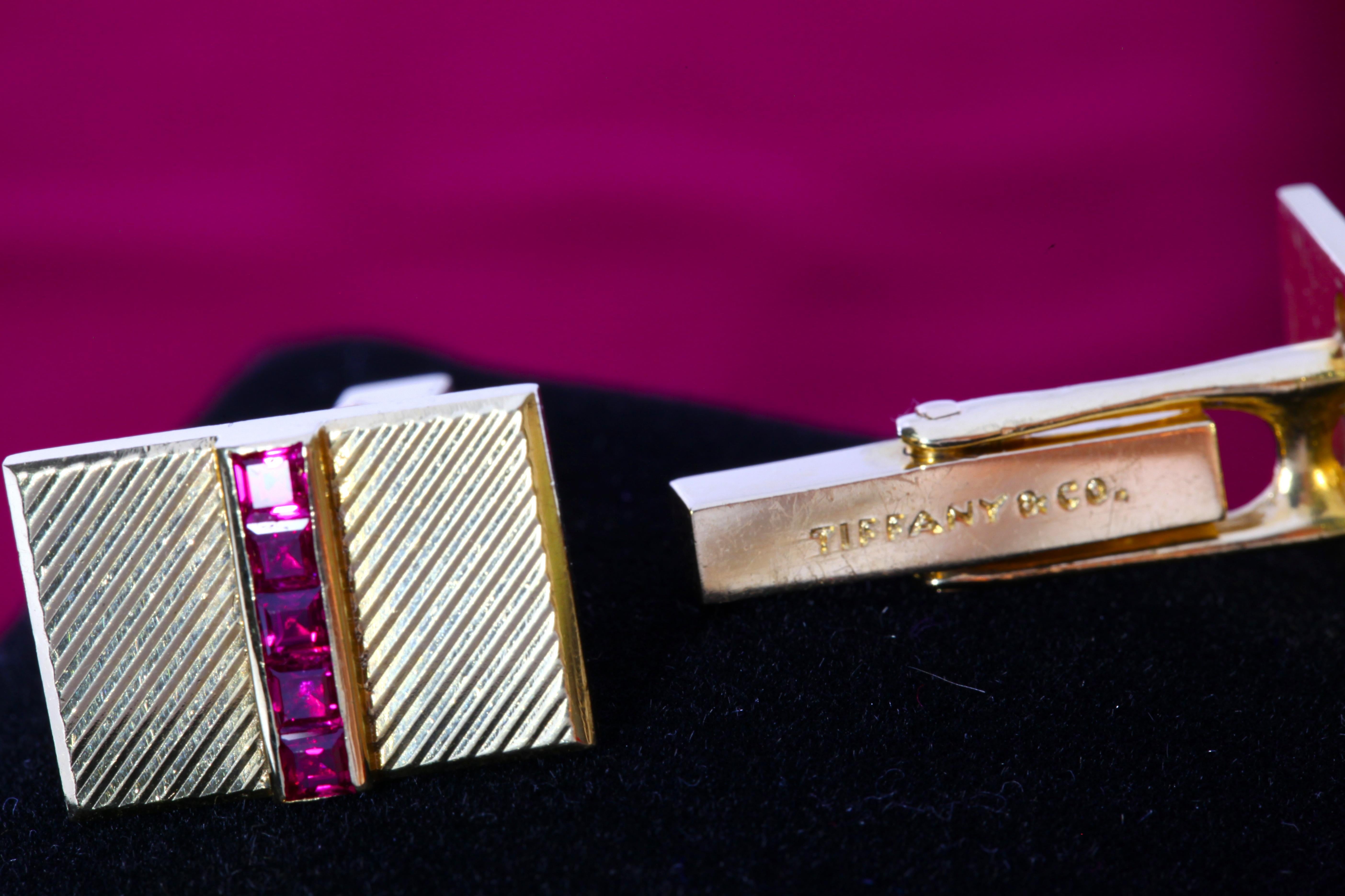 Square Cut Gold and Ruby Tiffany & Co. Cufflinks For Sale