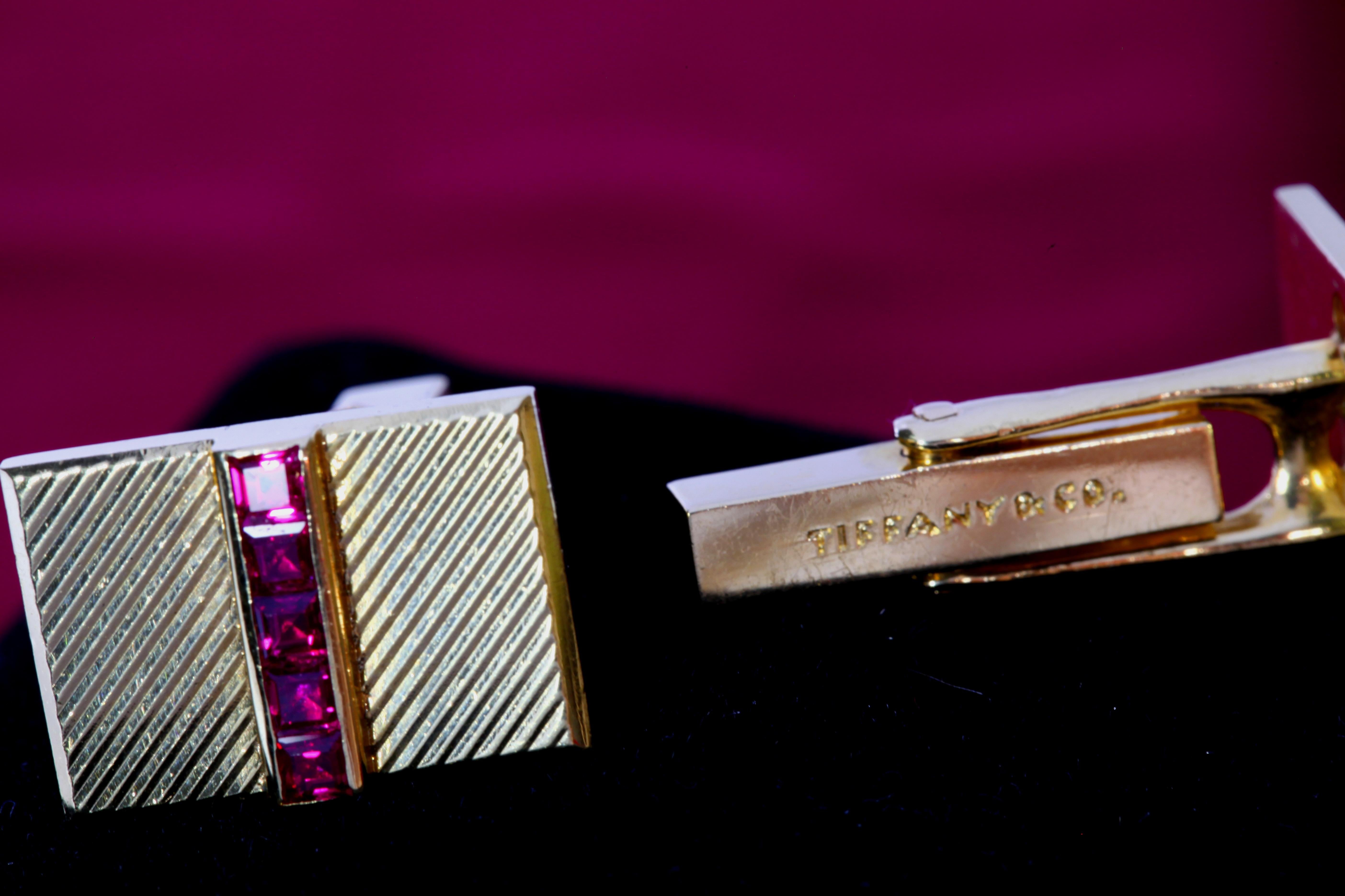 Gold and Ruby Tiffany & Co. Cufflinks In Good Condition For Sale In New York, NY