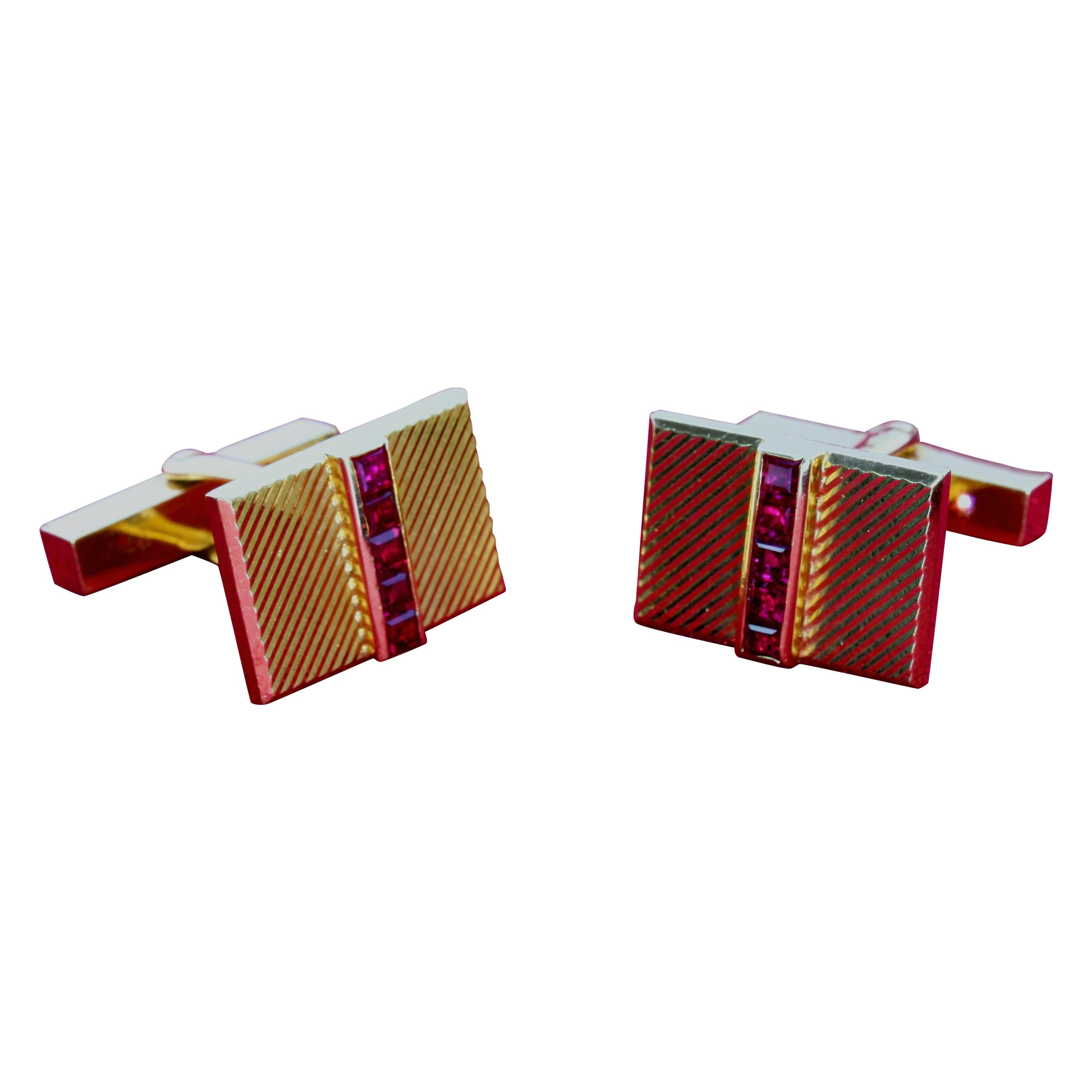 Gold and Ruby Tiffany & Co. Cufflinks For Sale