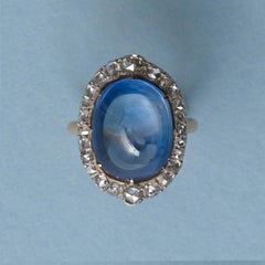 Gold and Sapphire and Diamond Cluster Ring