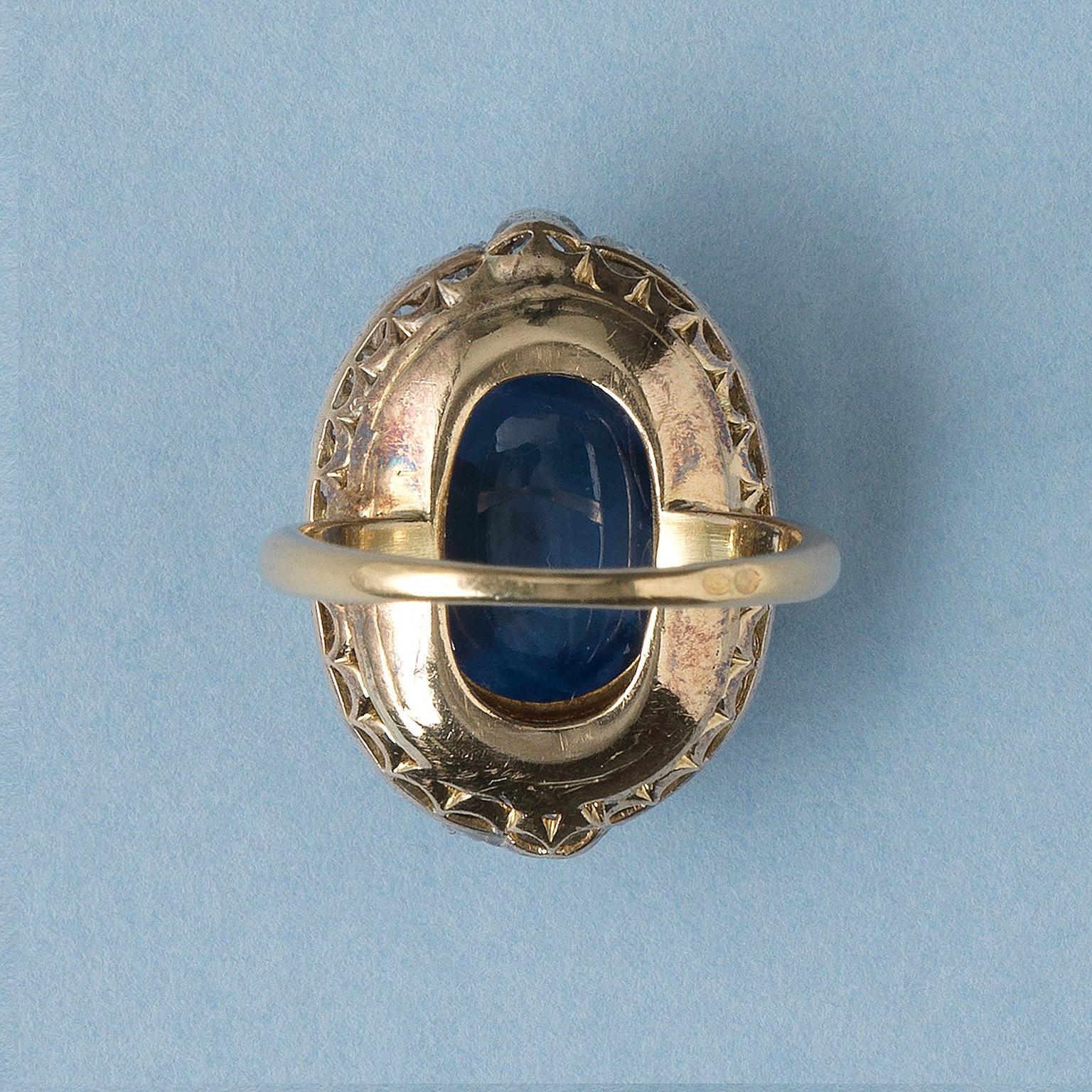 Edwardian Gold and Sapphire and Diamond Cluster Ring For Sale