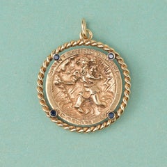 Gold and Sapphire Saint Christopher Pendant