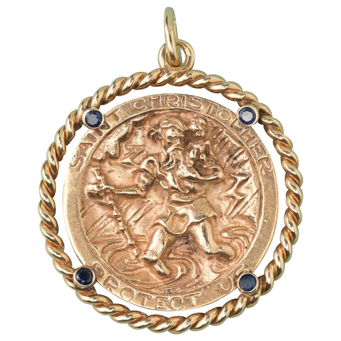 Gold and Sapphire Saint Christopher Pendant
