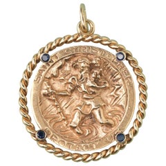 Gold and Sapphire Saint Christopher Pendant