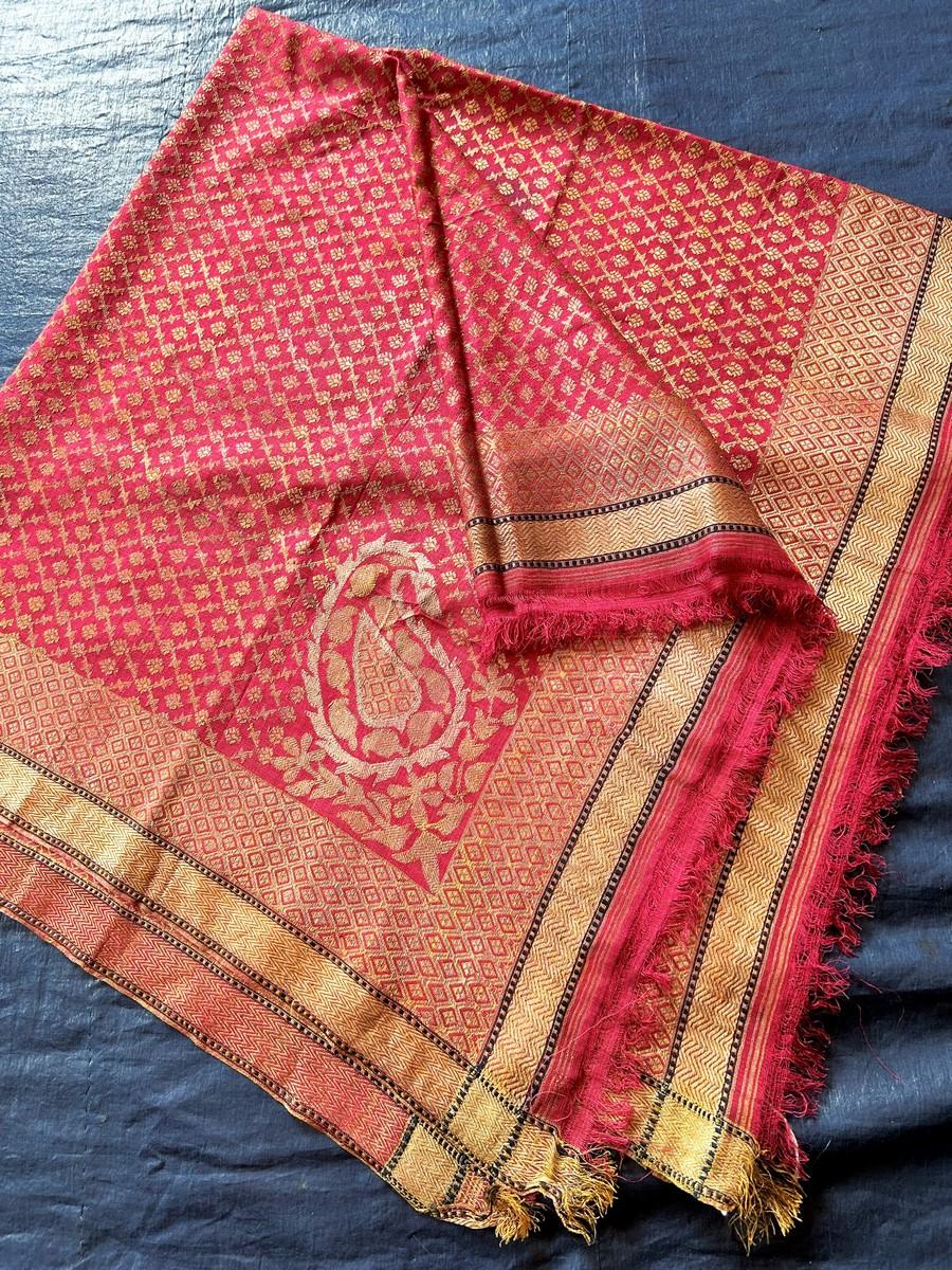 Chal fichu de seda brocada en oro y plata - Benarés Varanasi India Siglo XIX 7