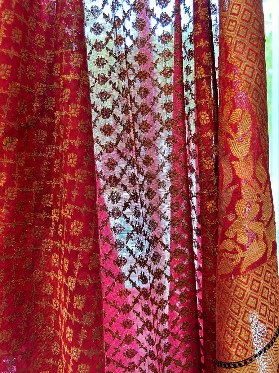Chal fichu de seda brocada en oro y plata - Benarés Varanasi India Siglo XIX 8