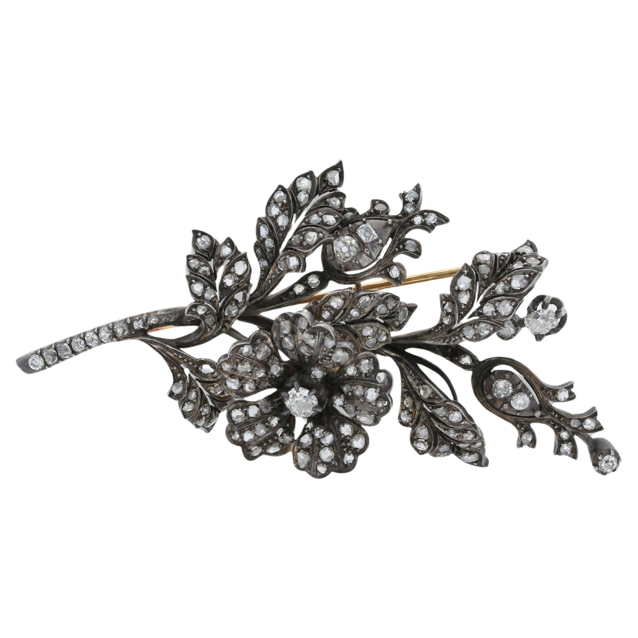 Gold and Silver Brooch with Diamonds