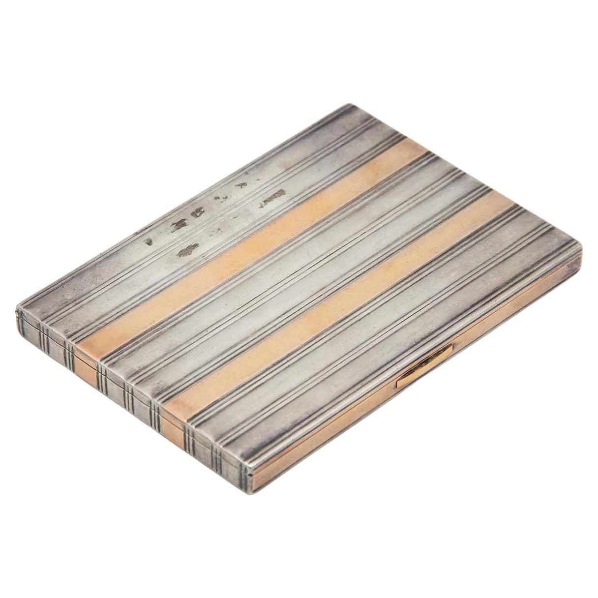 Gold and silver cigarette case with raised bands For Sale