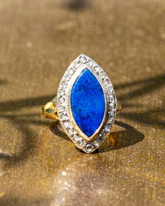Gold and Silver Diamonds and Lapis Lazuli Ring