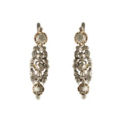 Gold and Silver Earrings with Diamond Rosettes, Spain, Late 1800s