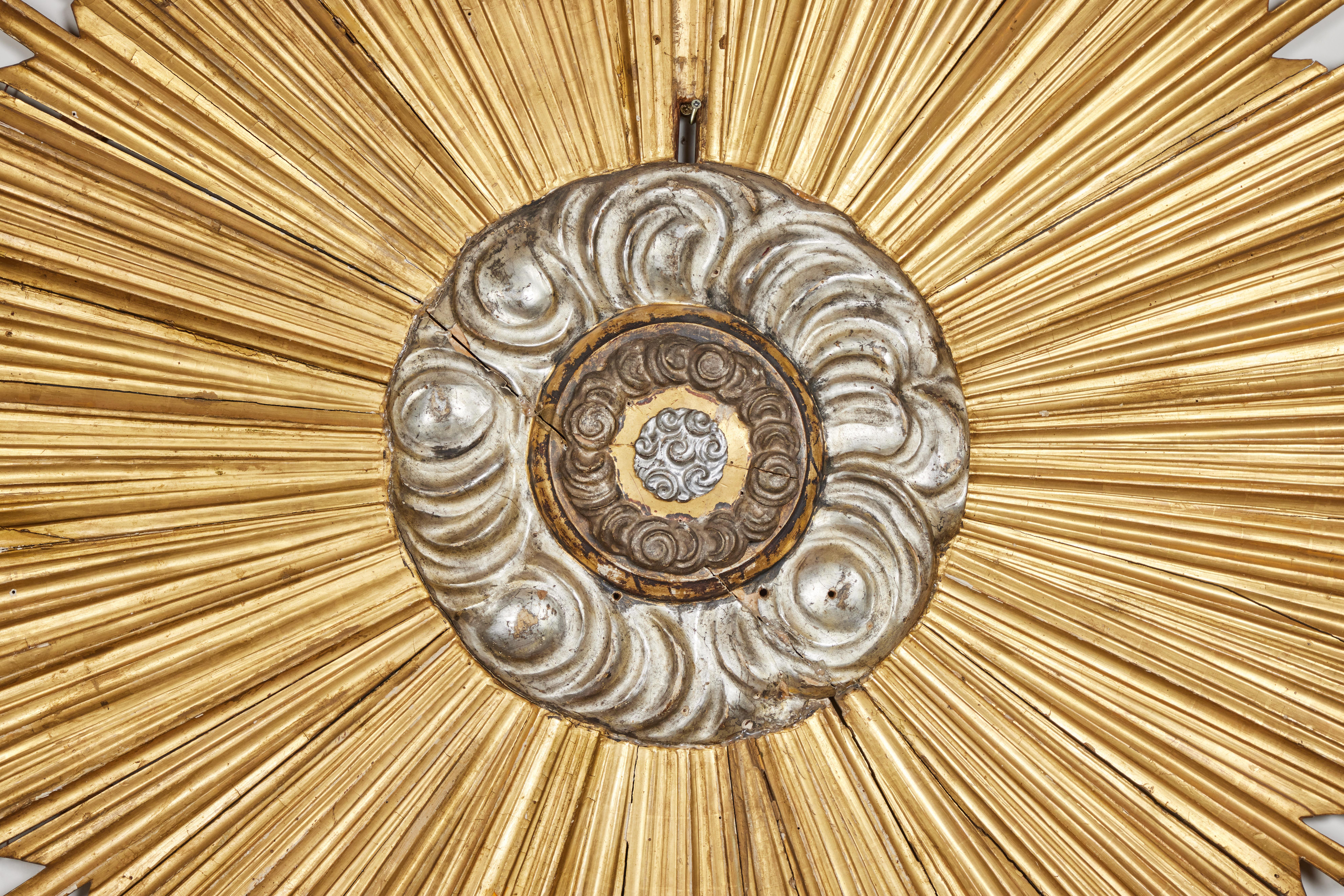Gold and Silver Gilded, Antique Sunburst In Good Condition In Los Angeles, CA
