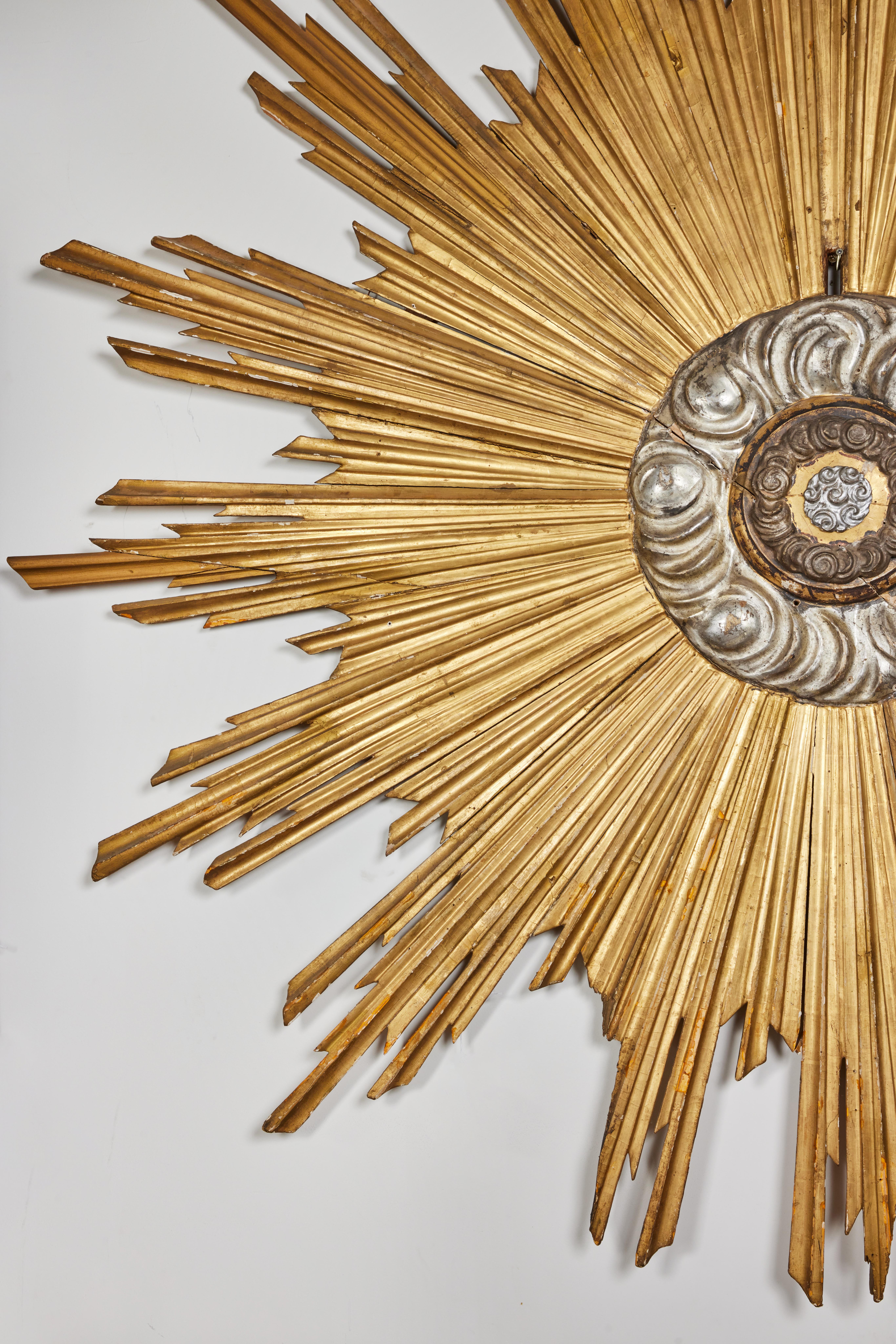 18th Century Gold and Silver Gilded, Antique Sunburst