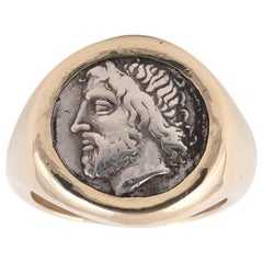 Gold and Silver Greek Zeus Coin Ring