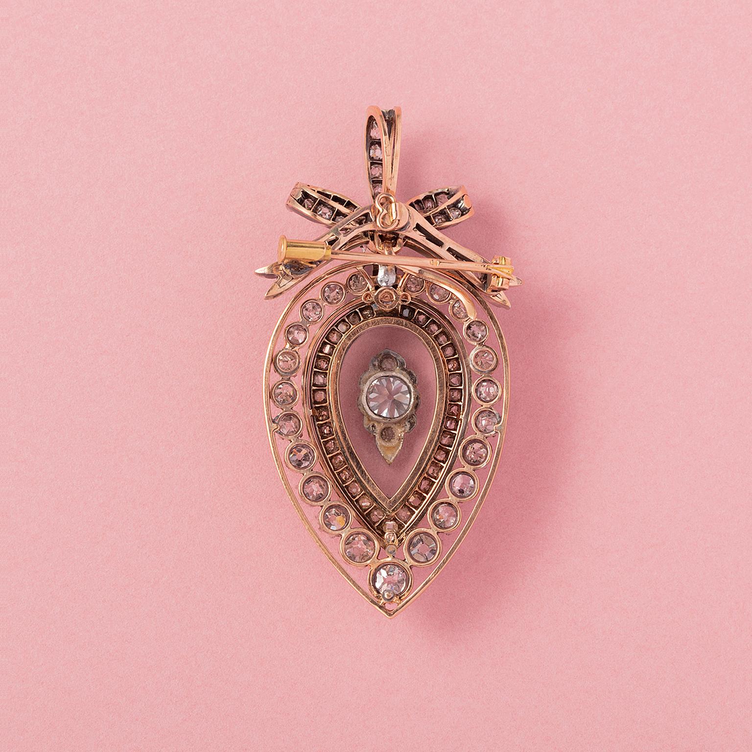 Early Victorian Gold and silver heart locket with diamond and rock crystal For Sale