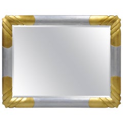 Vintage Gold and Silver Leaf Hollywood Regency Art Deco Style Wall Mirror by Turner