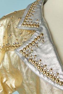 Gold and silver leather jacket with studs and rhinestone embellishment Posé