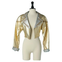 Gold and silver leather jacket with studs and rhinestone embellishment Posé
