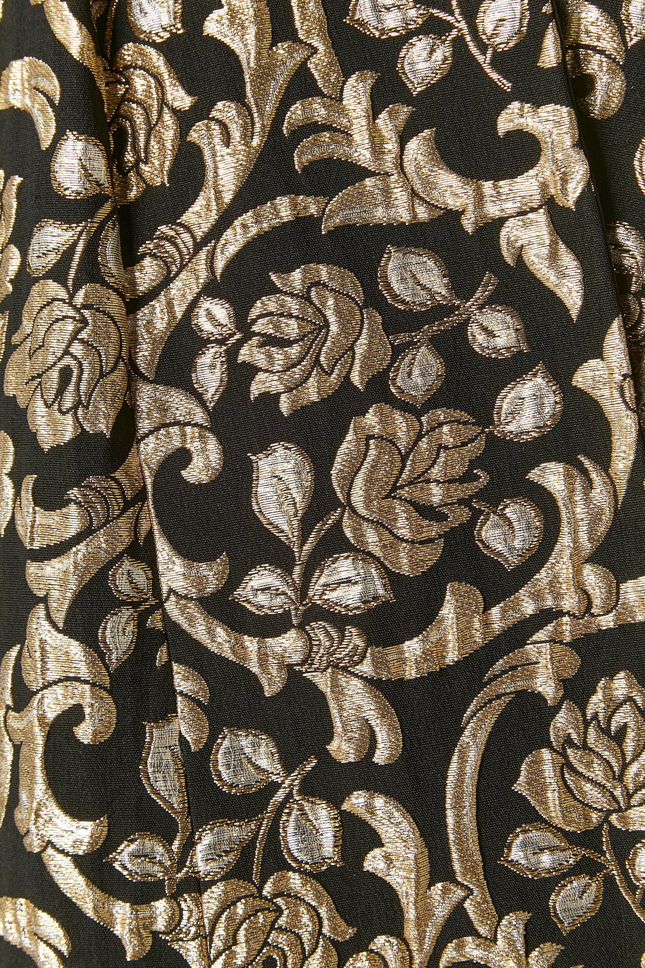 Black Gold and silver lurex brocade on black background evening coat I.Magnin & Co For Sale