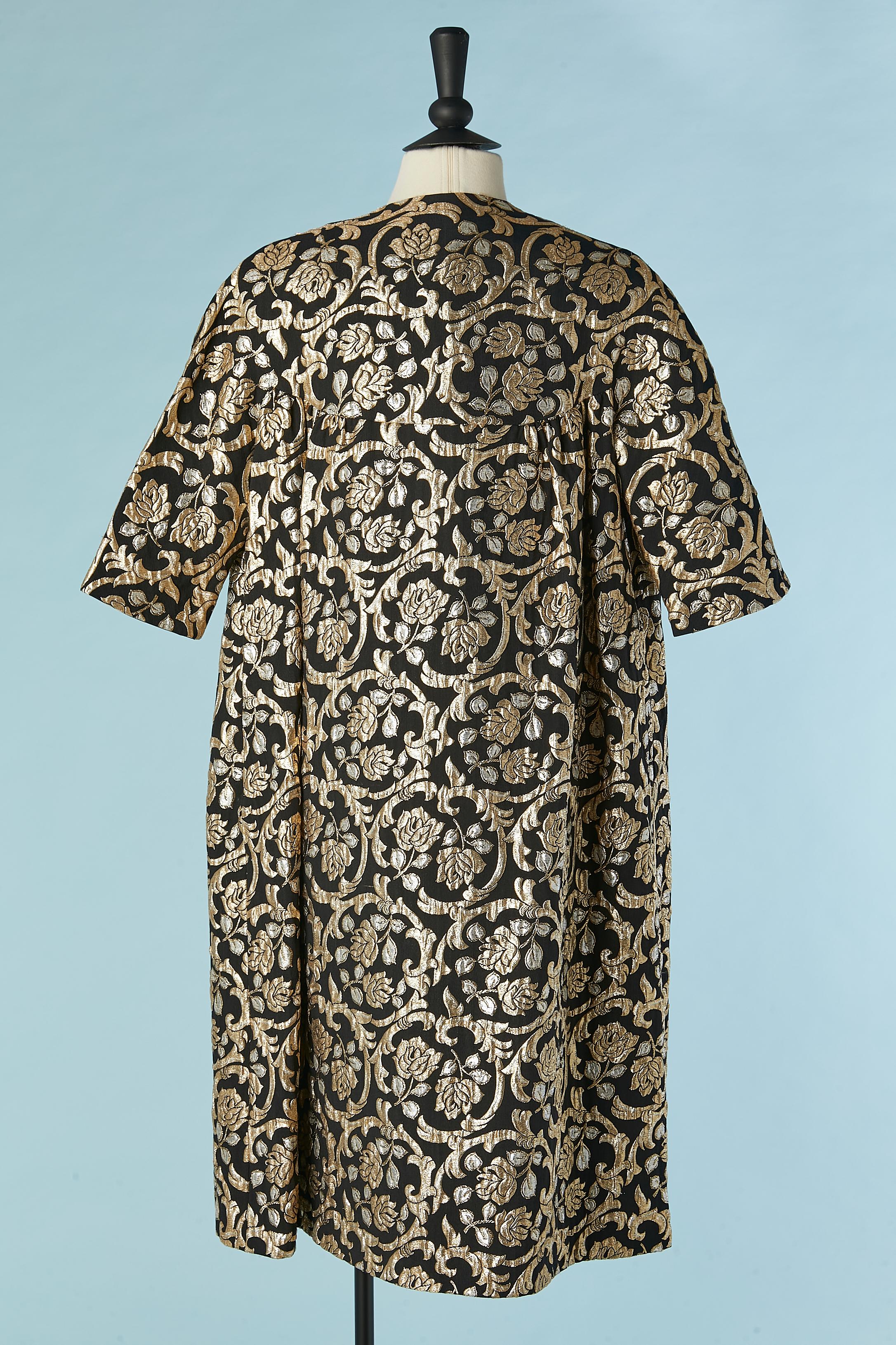 Women's Gold and silver lurex brocade on black background evening coat I.Magnin & Co For Sale