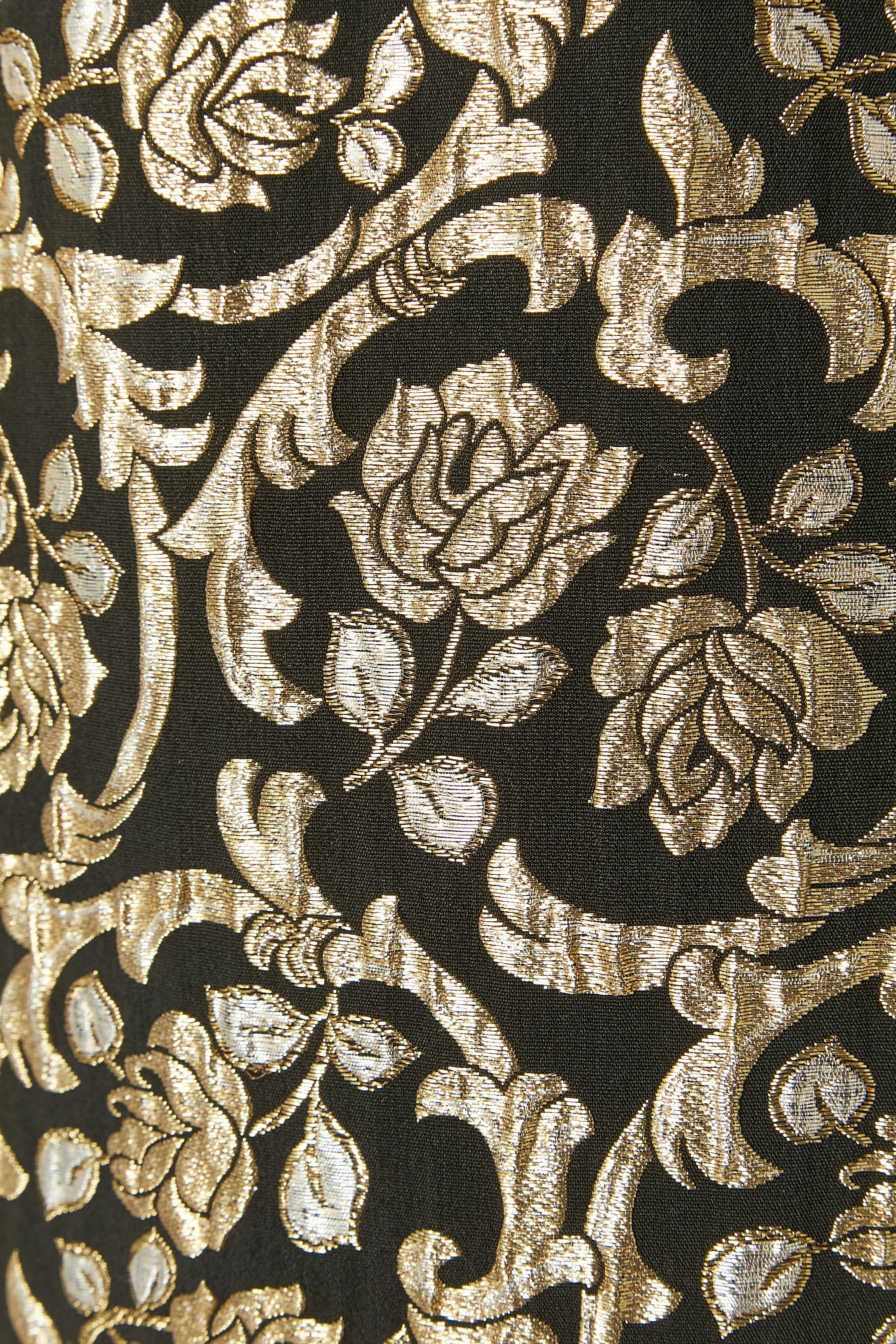 Gold and silver lurex brocade on black background evening coat I.Magnin & Co For Sale 1