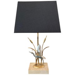 Gold and Silver Metal Lamp Representing the Flight of a Heron