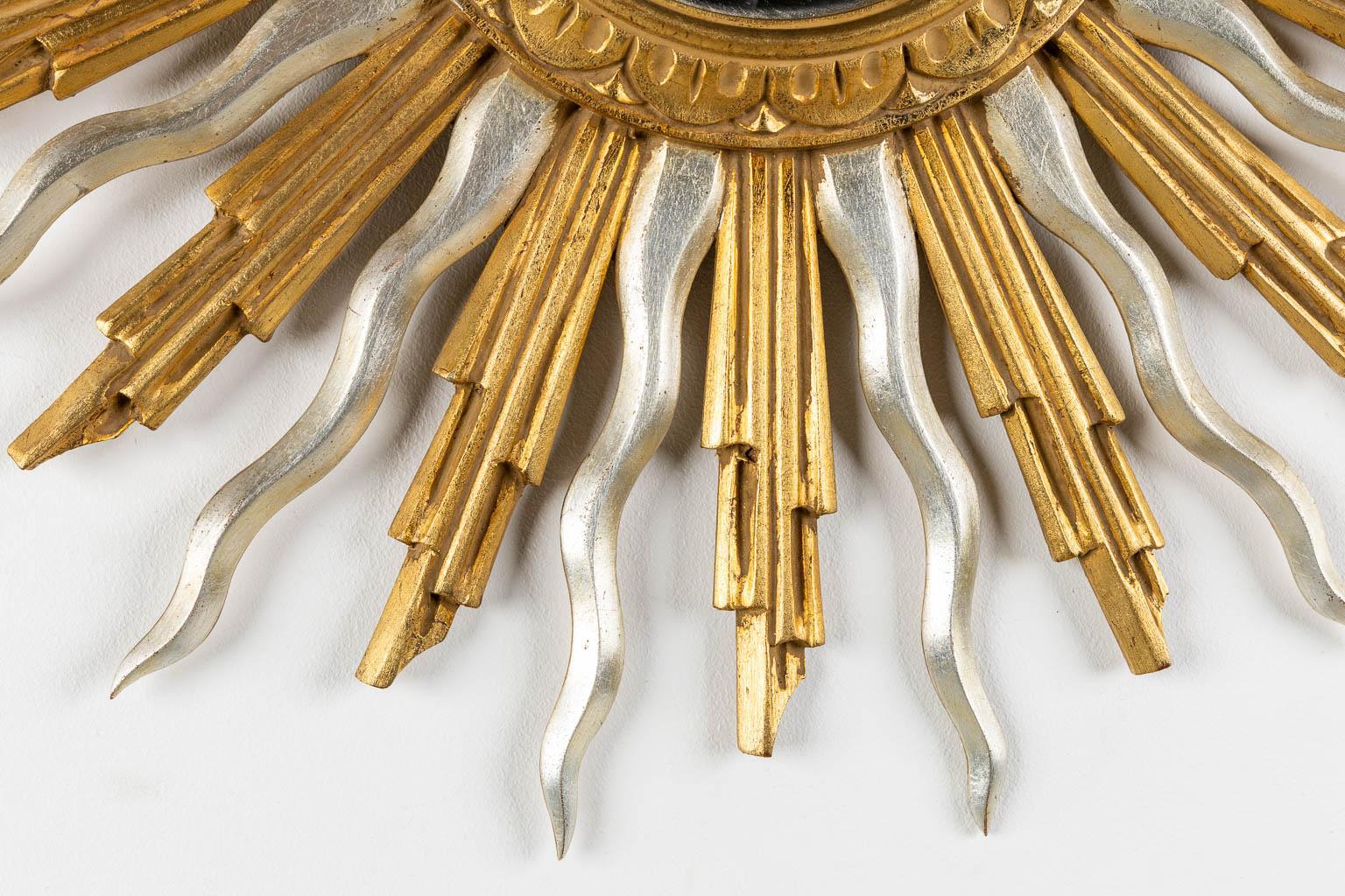 Gold und Silber Mitte des Jahrhunderts Giltwood Vintage Sunburst Mirror (Moderne der Mitte des Jahrhunderts) im Angebot