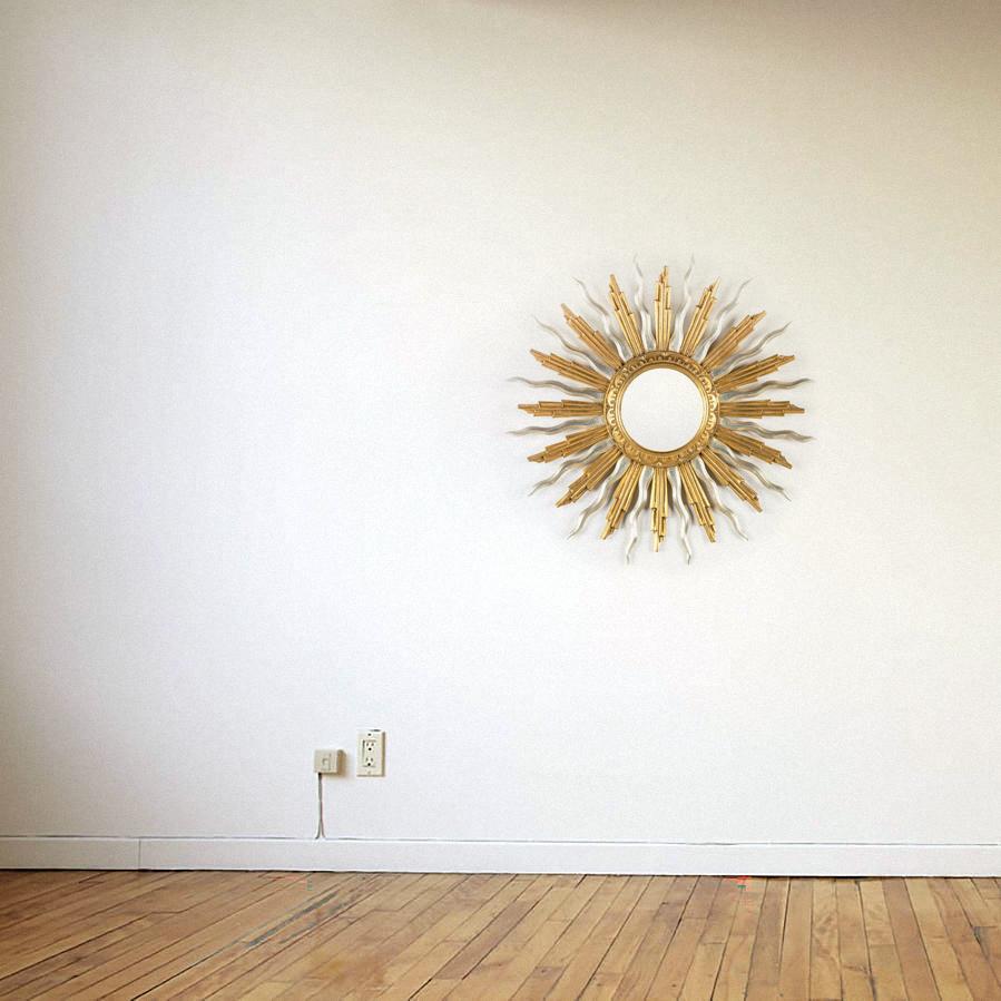 Gold und Silber Mitte des Jahrhunderts Giltwood Vintage Sunburst Mirror im Angebot 1