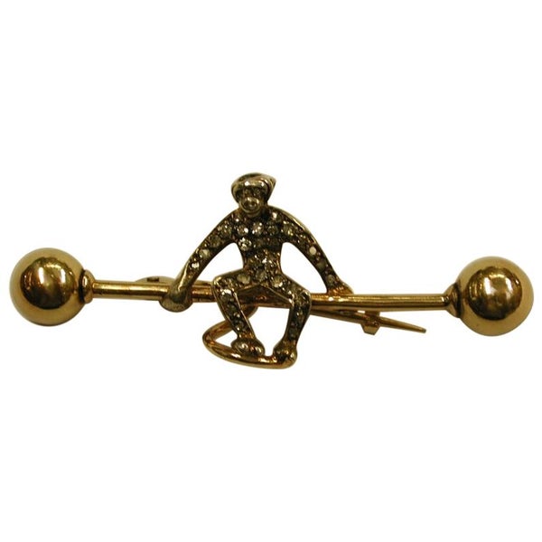 Gold and Silver Monkey Brooch Set with Diamonds, Dated circa 1900