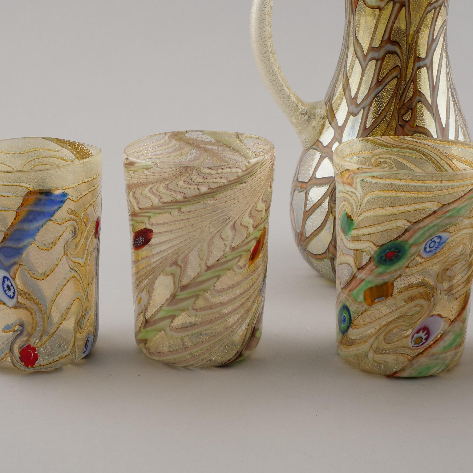 Gold and Silver Murano Glass Pitcher with Six Glasses 3